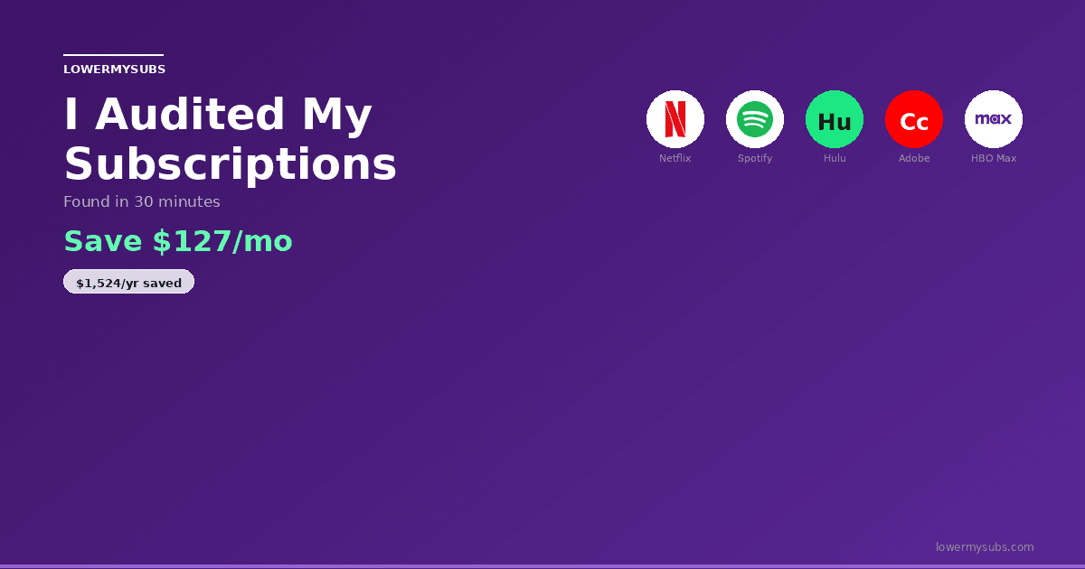 Netflix, Spotify, Hulu, and Adobe logos — subscription audit results