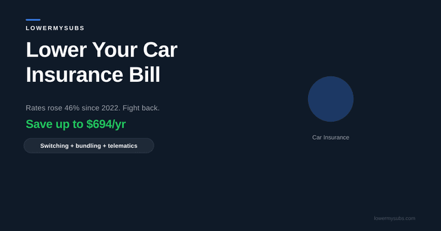 Driver comparing 2026 car insurance quotes on a phone next to a chart showing annual savings