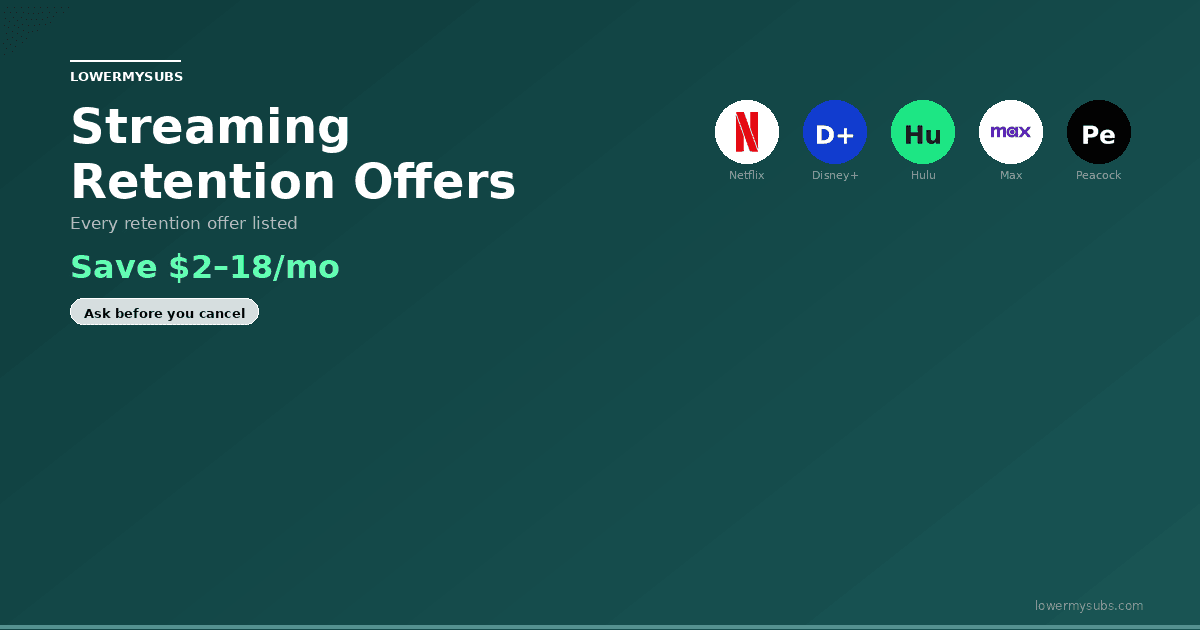 Streaming service logos with discount tags — streaming retention offers guide