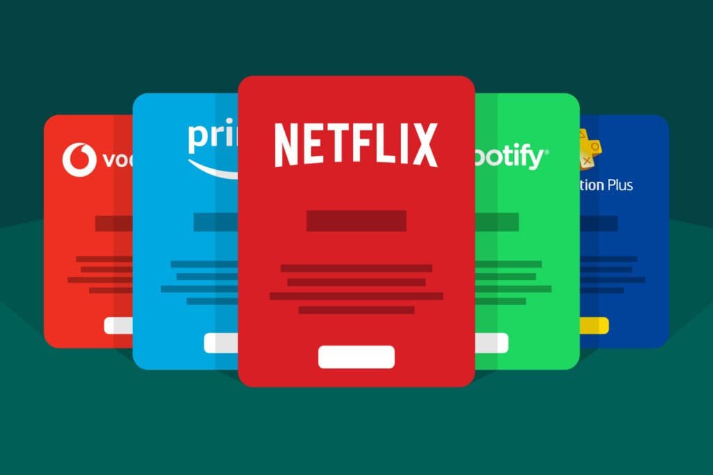 Growing stack of subscription bills representing subscription creep