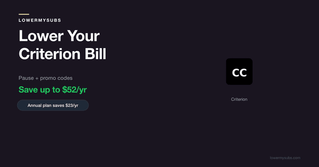Criterion Channel pricing showing monthly $10.99 vs promo annual at $6.67/mo