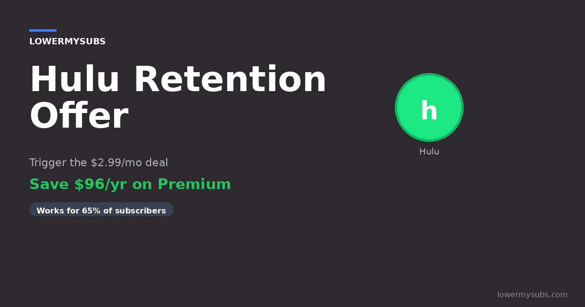 Hulu retention offer guide showing how to get the $2.99/mo discount by initiating cancellation