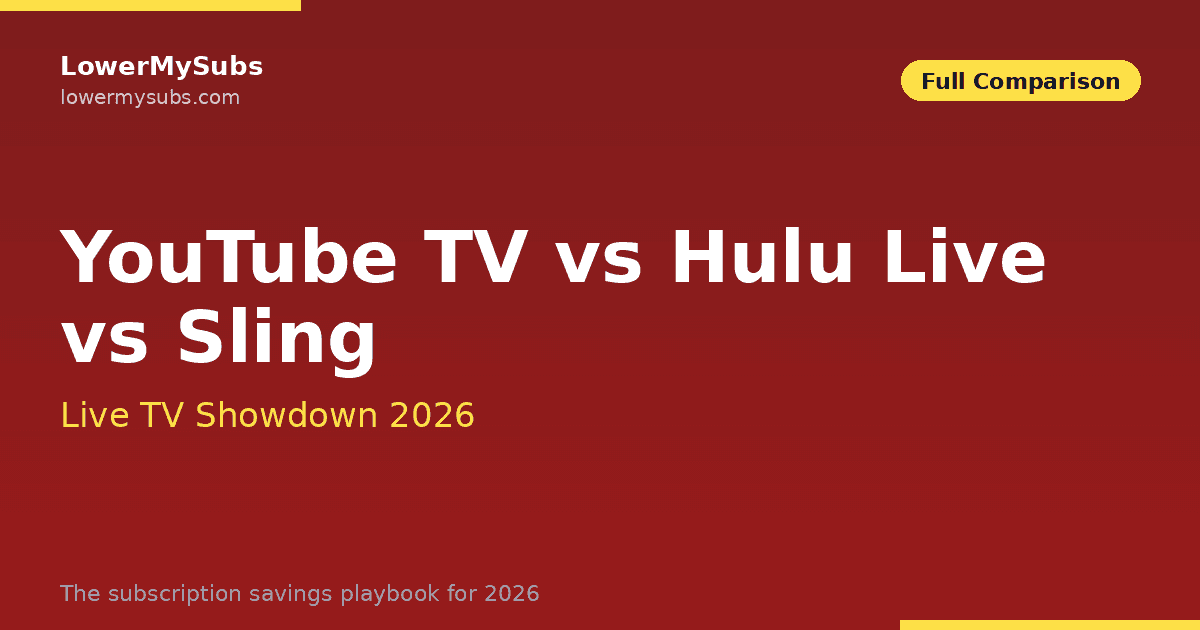 YouTube TV, Hulu Live, and Sling TV logos compared — live TV streaming showdown 2026